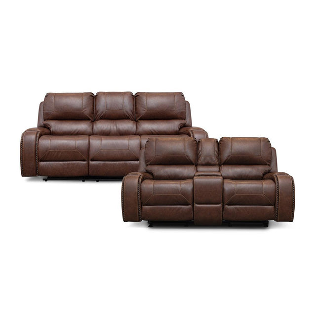Brown Contemporary Solid Wood And Plywood Faux Leather Upholstery Sofa - Ella Furniture