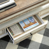 Realyn White/Brown Coffee Table with 1 End Table — detail view