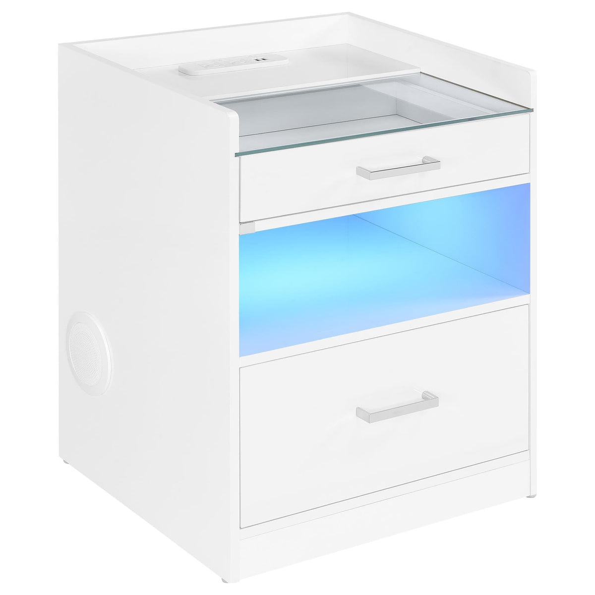 Furda White High Gloss 2-Drawer LED Nightstand with Speaker — product image 2