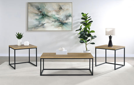 Straden end table with square mango wood-look top and black metal frame