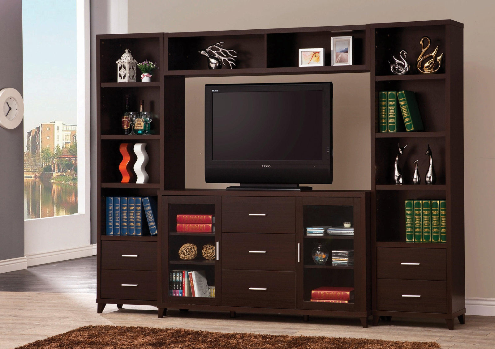 Lewes 2-Door Tv Stand With Adjustable Shelves Cappuccino - Ella Furniture