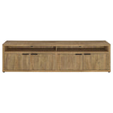 Open media bays with center divider on Sentnor TV stand
