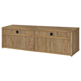 Full view of mango TV stand with doors closed