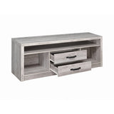 Close-up of drawer and pull handle on Burke Grey Driftwood Console