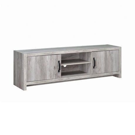 Side angle of Hays 2-Door TV Console with open storage and closed doors