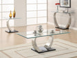 Pruitt rectangular sofa table displaying floating glass top profile