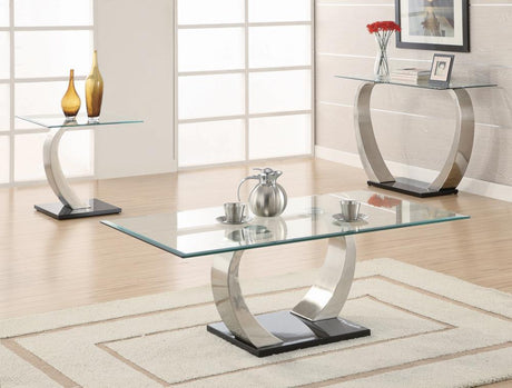 Pruitt rectangular sofa table displaying floating glass top profile