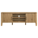 Close-up of knotty oak veneer and antique brass hardware