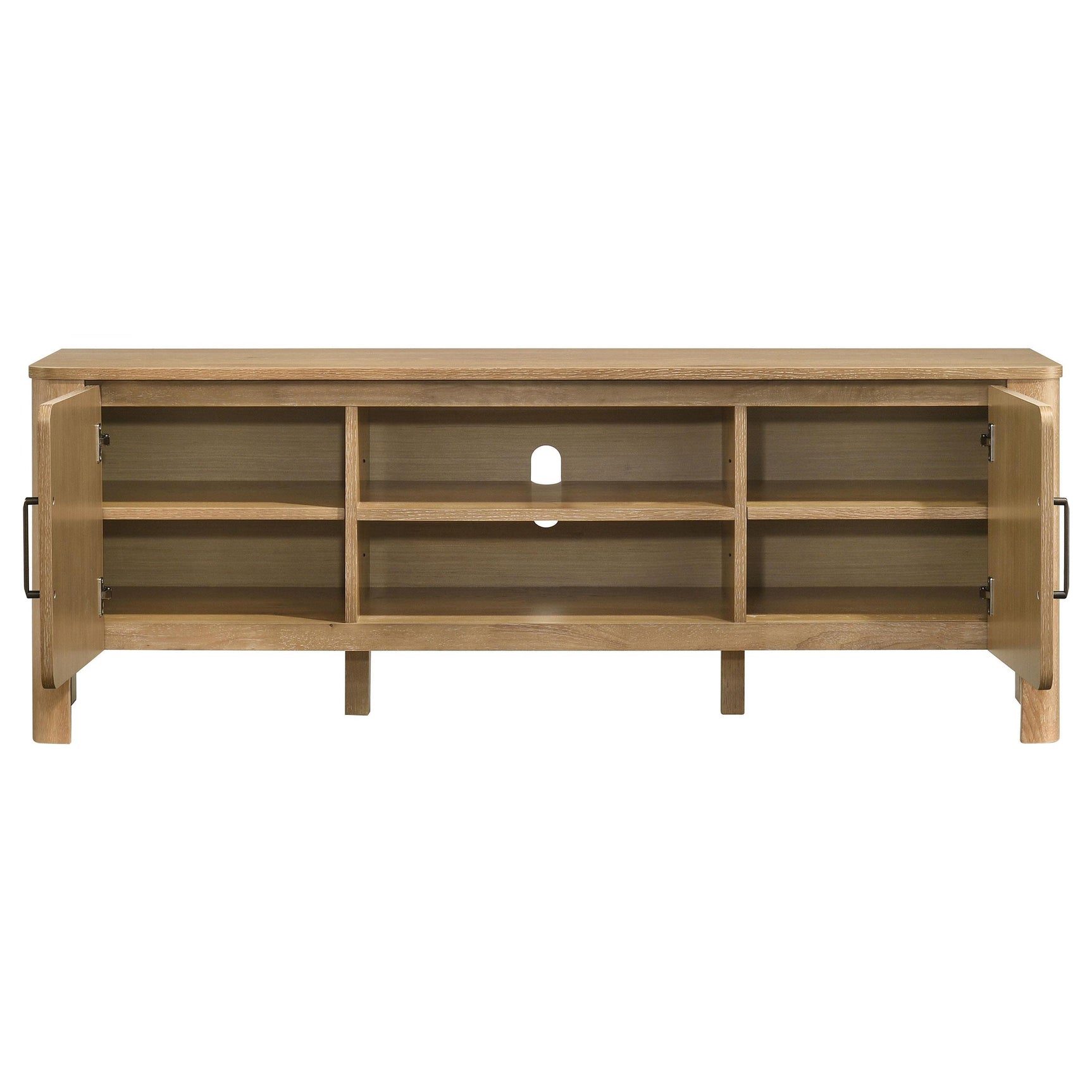 Rowe TV stand showing wire management hole at back