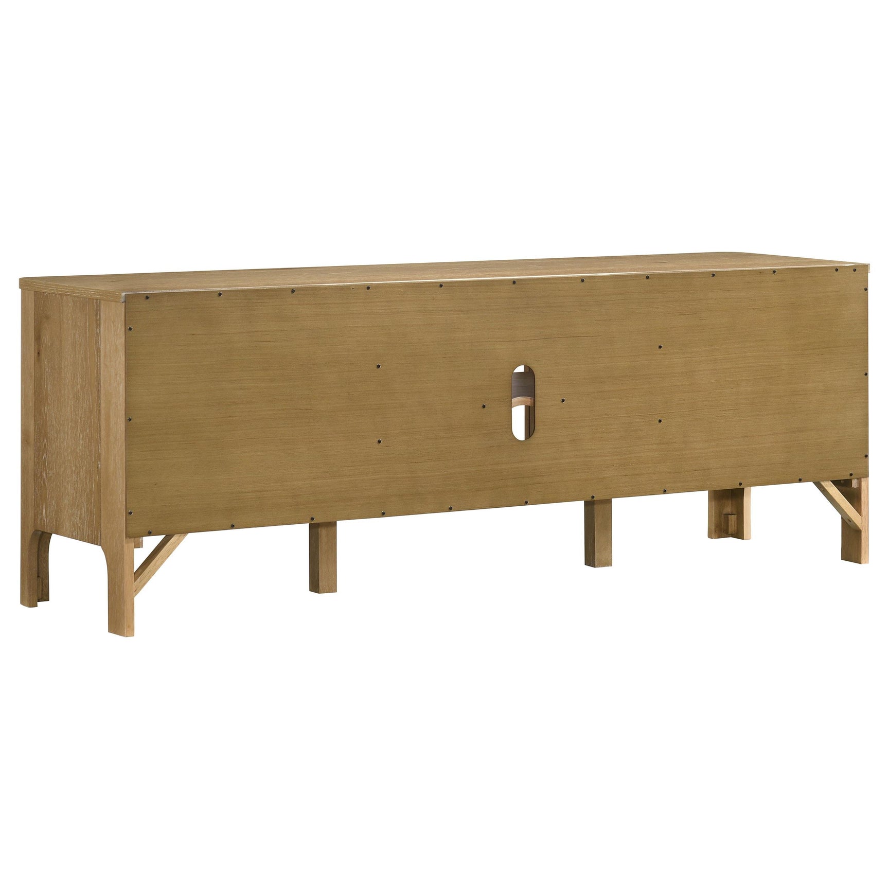 Rowe TV stand assembled in living room setting