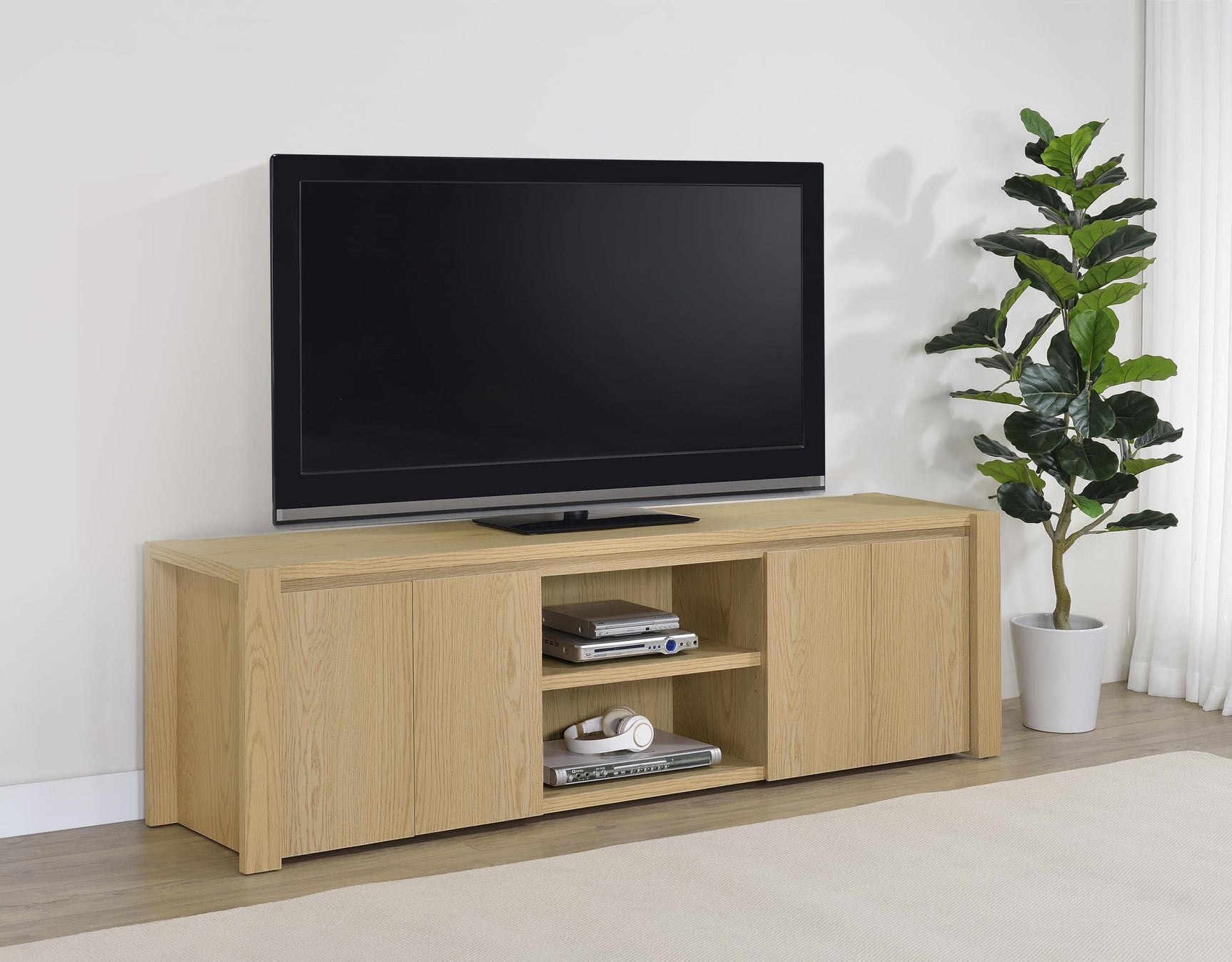 Laurelton TV stand side angle showing doors