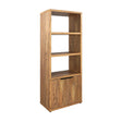Tabby Media Tower showing front view with shelves and closed doors in mango finish