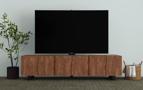 Close-up of door panel details on Trask TV stand