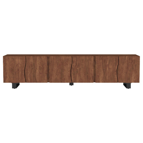 Interior view of adjustable shelves inside Trask TV stand