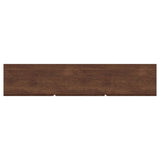 Iron legs and levelers detail on Trask TV stand