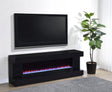Side angle of Mallory TV stand showing sleek black high gloss finish
