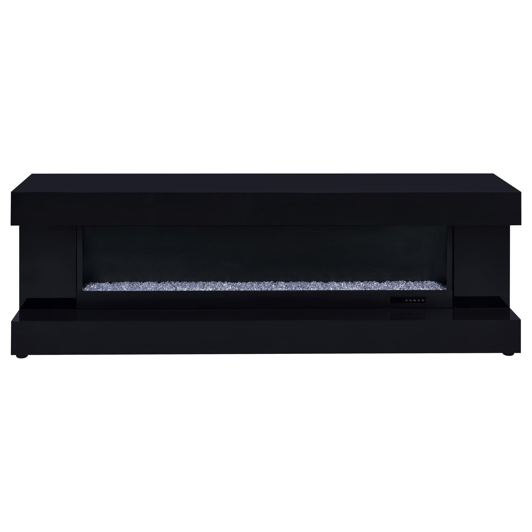 Close-up of 4mm tempered glass firebox with LED flames