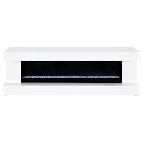 Side view showing sleek white high gloss finish and low plinth base