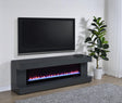Side angle of Mallory grey high gloss TV stand showing flame visualizer