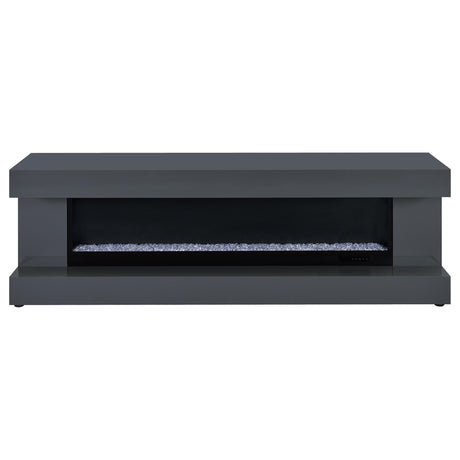 Close-up of crystal ember bed and tempered glass firebox