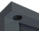 Mallory grey high gloss TV stand with fireplace and Bluetooth speaker frontal view
