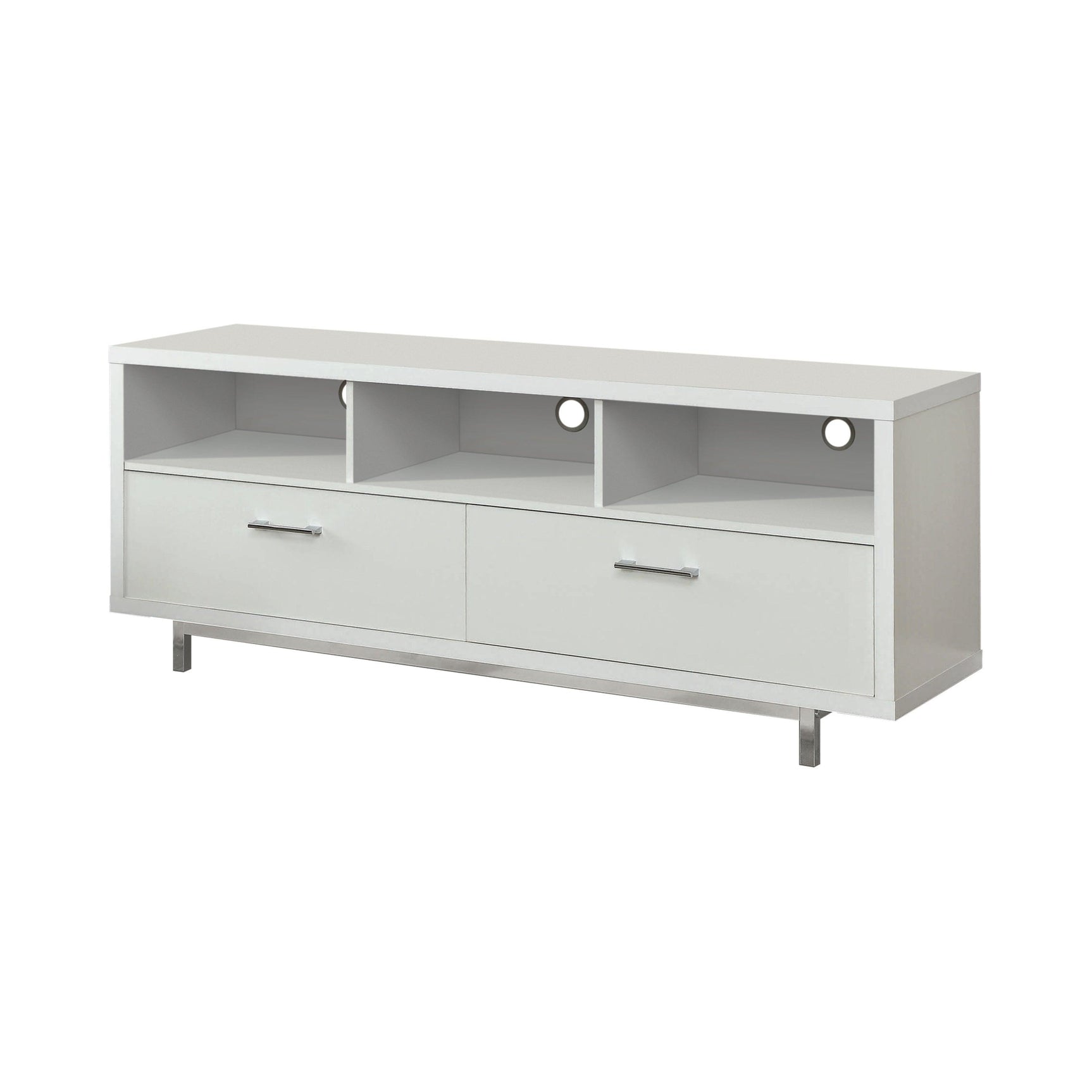 Casey 2 Drawer White Rectangular TV Console side angle
