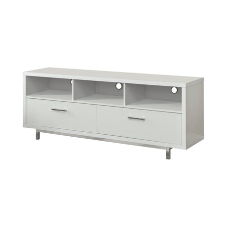 Casey 2 Drawer White Rectangular TV Console side angle