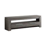 Elkton 2-Drawer TV Console Weathered Grey side view showing drawers