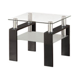Top view showing tempered glass surface and frosted glass shelf below