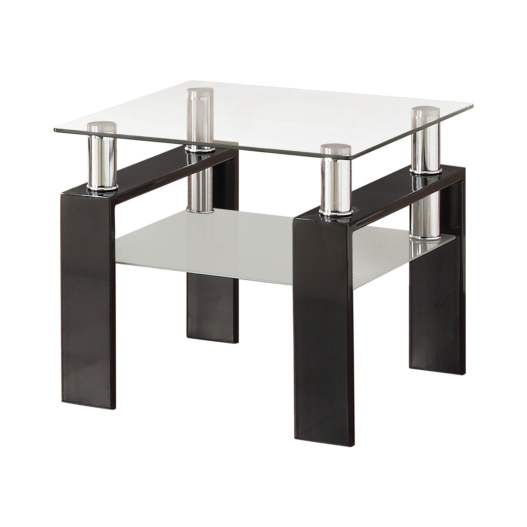 Top view showing tempered glass surface and frosted glass shelf below