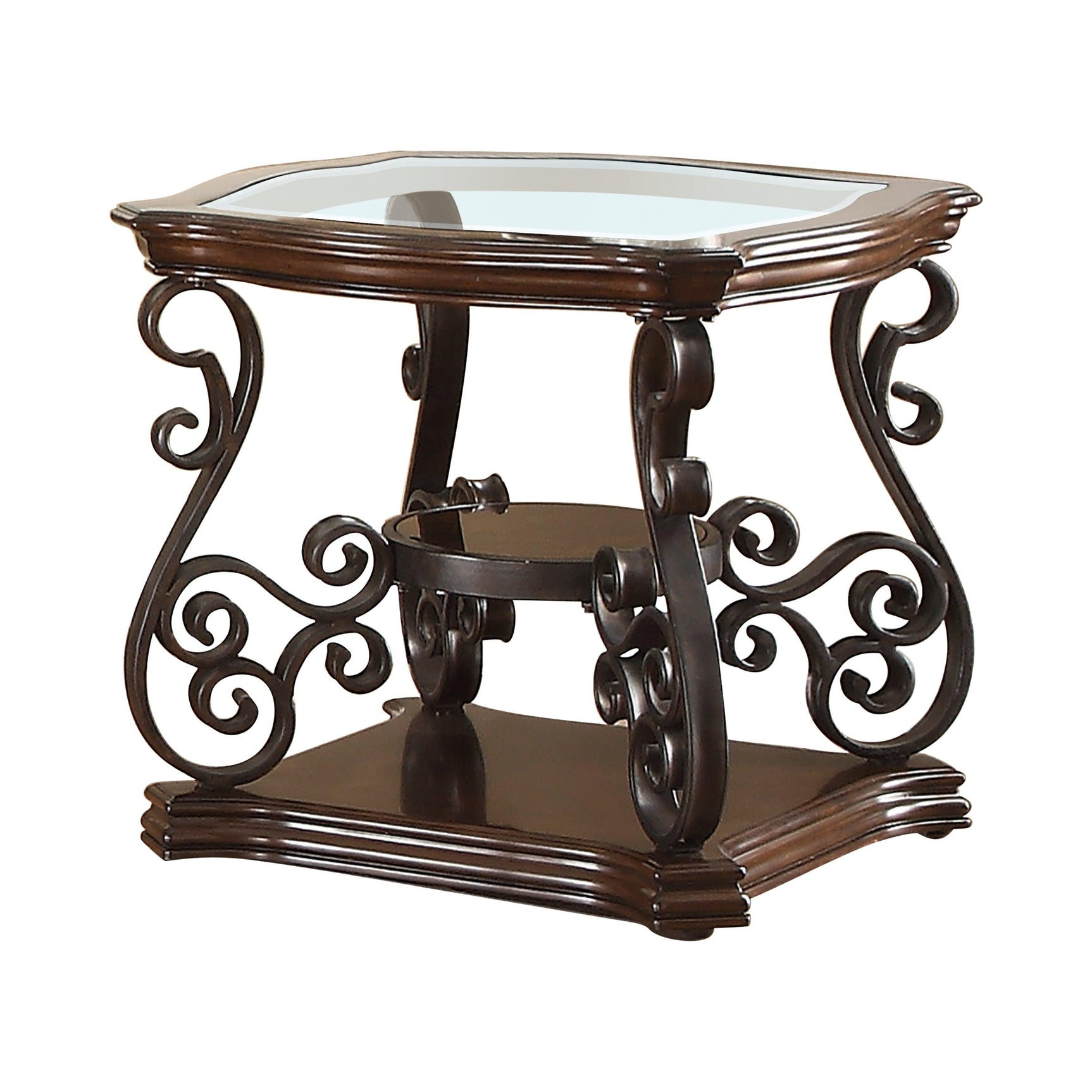 Laney End Table back view highlighting wooden base and metal feet