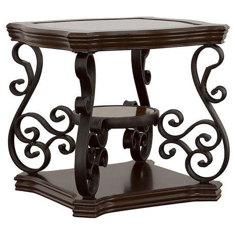 Laney end table glass top with scroll metal frame