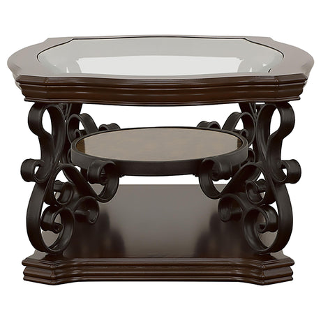 Tempered glass top showcasing metal frame design