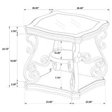 End table showing glass top and wooden shelf