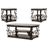 Laney dark merlot coffee table with glass top, close-up