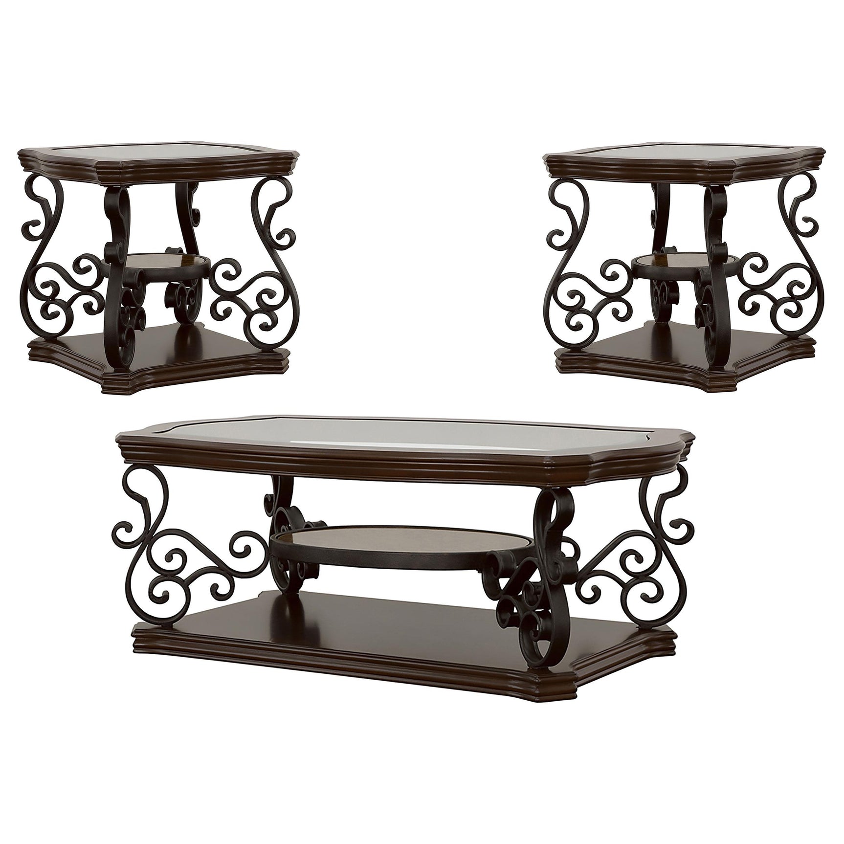 Laney dark merlot coffee table with glass top, close-up