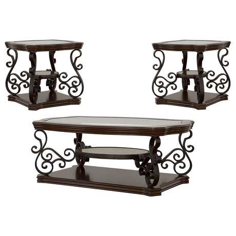 Laney dark merlot coffee table with glass top, close-up
