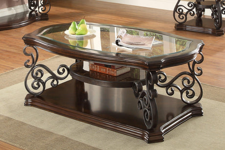 Close-up of Laney End Table glass top and beveled wood edges