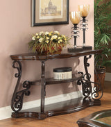 Bottom storage shelves of Laney End Table with items visible