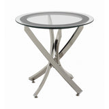 Brooke Glass Top End Table Chrome and Black side view with sleek metal frame