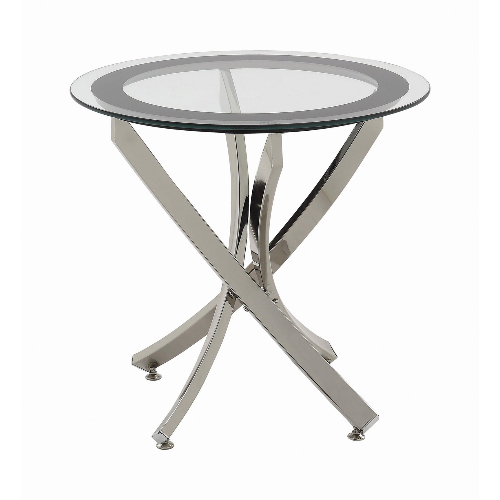 Brooke Glass Top End Table Chrome and Black side view with sleek metal frame