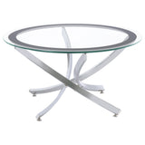 Brooke coffee table round tempered glass top and chrome metal base
