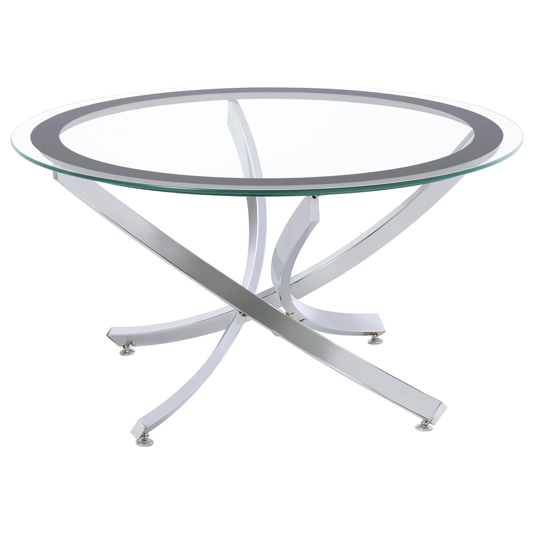 Brooke coffee table round tempered glass top and chrome metal base