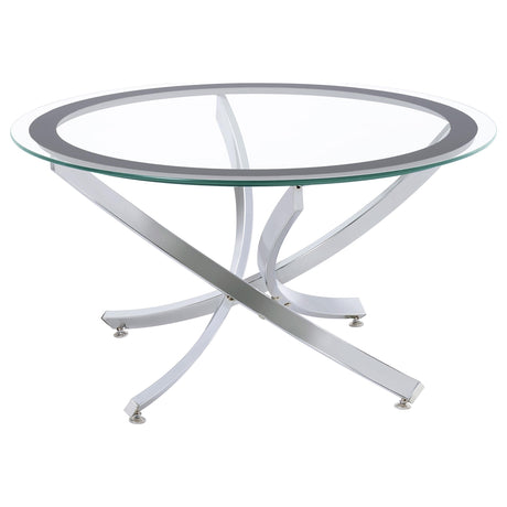 Brooke coffee table round tempered glass top and chrome metal base