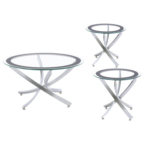 Round coffee table with tempered glass top and chrome base