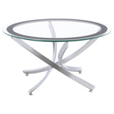 Round end table with black framed tempered glass and chrome metal base
