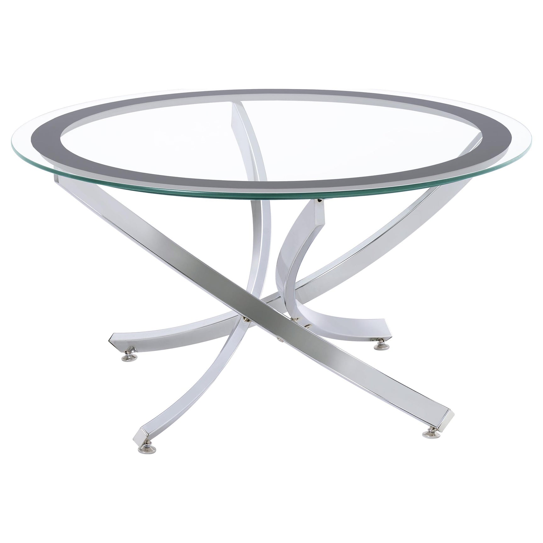 Round end table with black framed tempered glass and chrome metal base