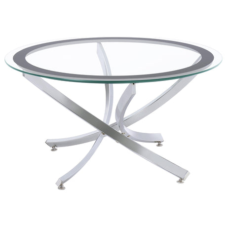 Round end table with black framed tempered glass and chrome metal base