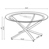 Close-up of tempered glass top with black frame on Brooke table set