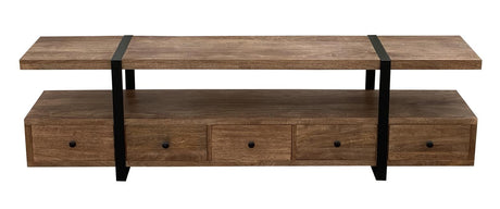 Otto 70 inch mango wood TV stand media console in brown, front view